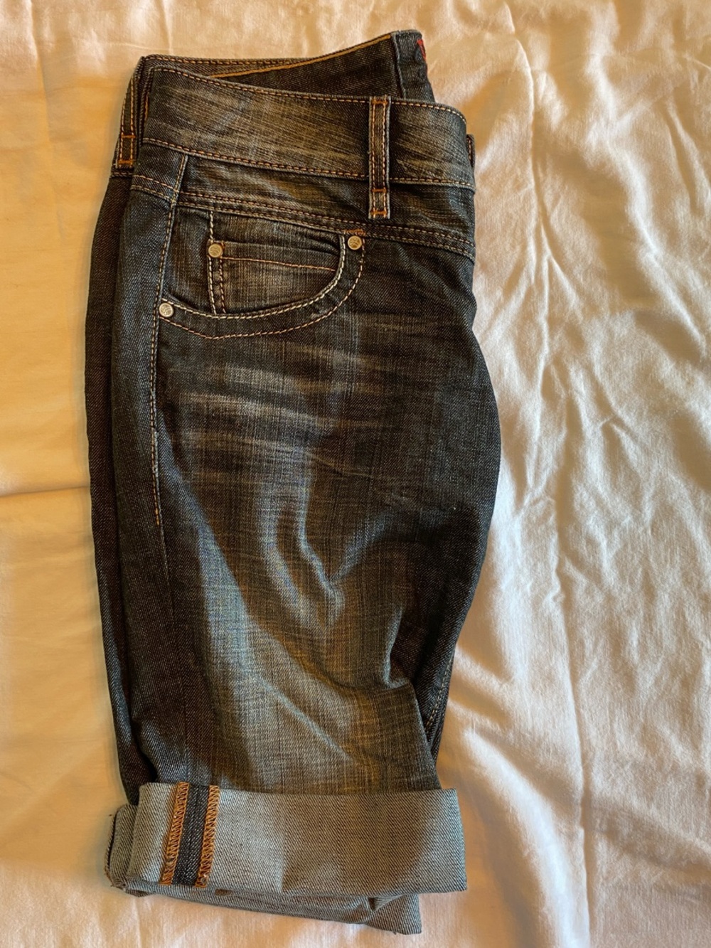 Vintage GUESS Low-Rise Washed Black Boyfriend Capri Jeans Gold Stitching
